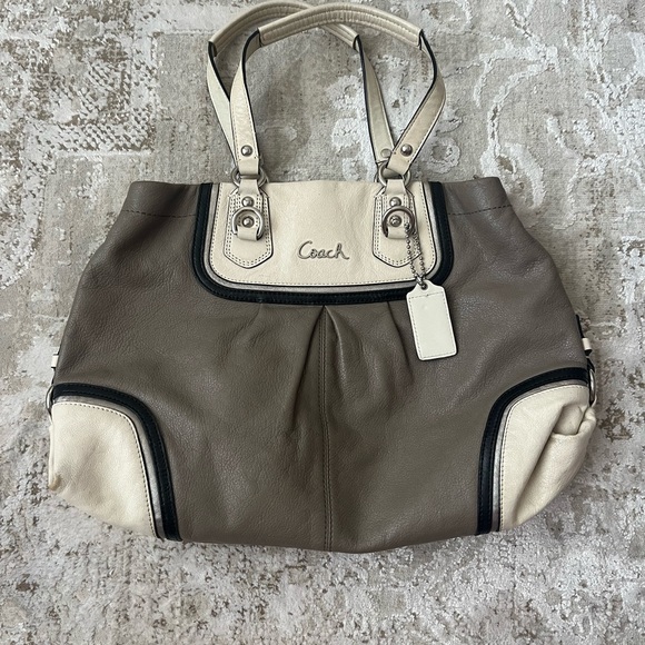 Coach Cream and Brown Leather Tote - Picture 1 of 9